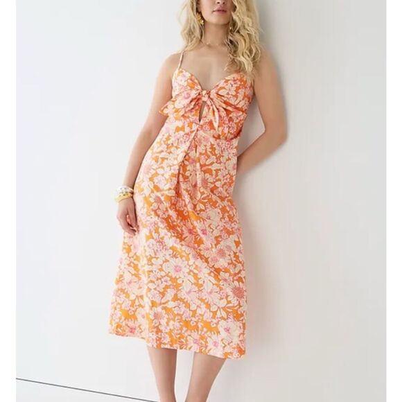 J. Crew Tie-front Cotton Poplin Midi Dress - Picture 1 of 9